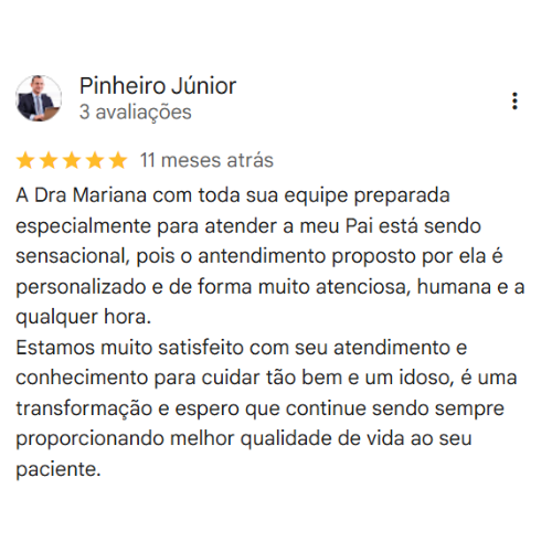 Depoimento Google do consultório da Dra. Mariany Oliveira